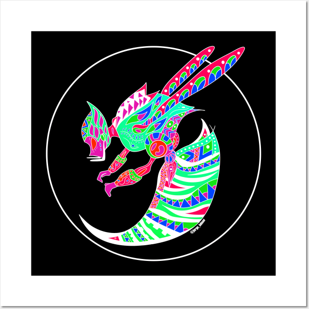 wonderfull killer bee in tribal of color rainbow neon ecopop art Wall Art by jorge_lebeau